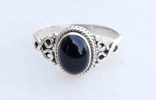 Vista 5 de Anillo de Piedra de Ónix Negro Plata de Ley 925 Anillo Llamativo Para Mujeres Hecho a Mano Piedra Preciosa Joyería de Navidad Regalo Para Ella