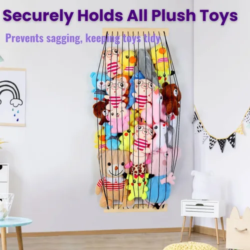 Vista 7 de Almacenamiento de animales de peluche, paquete de 2 unidades de almacenamiento de madera suave para habitación de los niños, montaje en pared