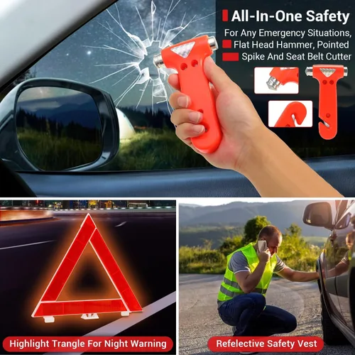Vista 4 de Sailnovo - Kit de emergencia para automóvil de 20 piezas con cables de puente, kit de emergencia de seguridad en carretera para vehículos, camiones
