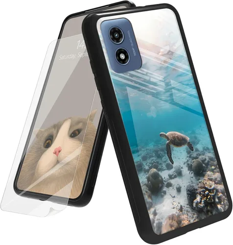 Vista 73 de Funda para Motorola Moto G Play 4G 2024 con protector de pantalla, parte trasera de vidrio templado + funda de silicona suave TPU absorción