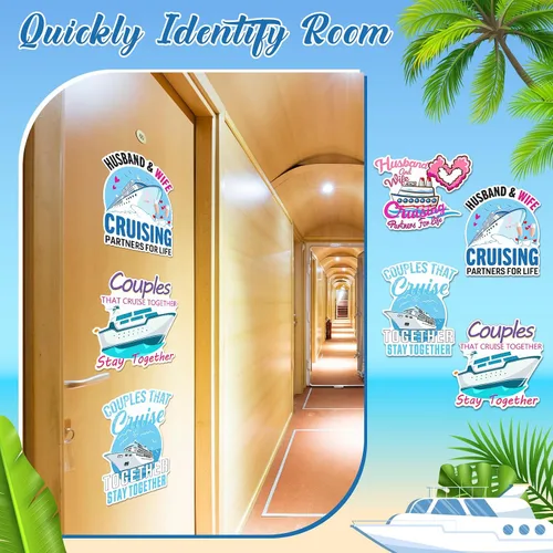 Vista 4 de Hoteam 4 piezas decoraciones magnéticas para puerta de crucero para parejas, imanes náuticos divertidos y resistentes al agua para marido y esposa