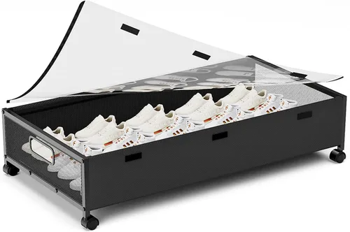 Vista 9 de KITHELP Almacenamiento de madera debajo de la cama con ruedas, contenedores de almacenamiento rodantes debajo de la cama con tapa extraíble, cajones