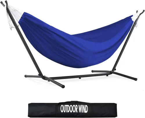 Vista 47 de Hamaca doble ajustable de capacidad de 550 libras con soporte de acero resistente de 10 pies, incluye funda de transporte portátil, fácil de Azul