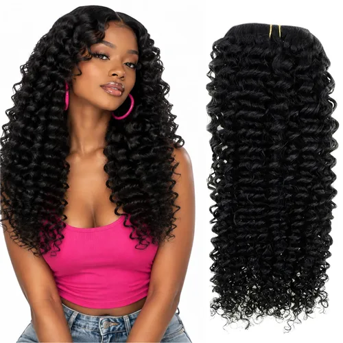 Vista 16 de Hetto Extensiones de cabello humano rizado con clip, color negro, 14 #1 Negro Azabache