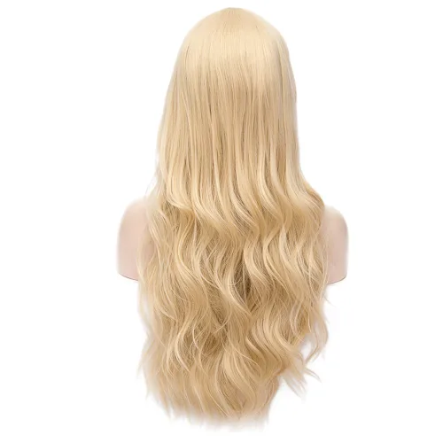 Vista 2 de Peluca larga rubia ondulada para mujeres y niñas, pelucas de cabello natural rizado para disfraces de cosplay, fiesta de Halloween, fibra sintética