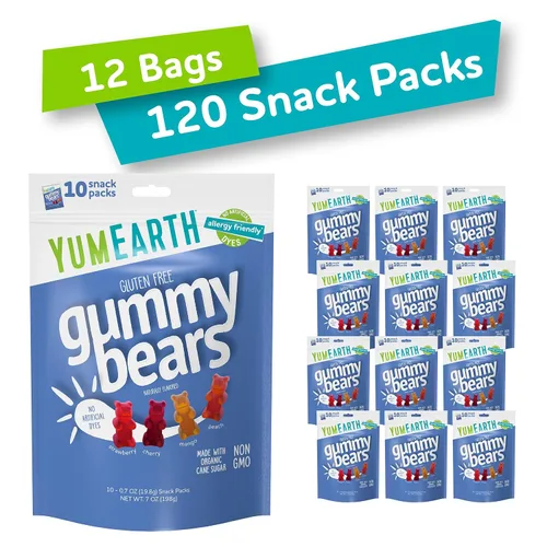 Vista 3 de YumEarth Ositos de gomita, sabores surtidos, 10 paquetes de aperitivos por bolsa (paquete de 12)