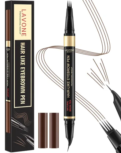Vista 12 de LAVONE Lápiz de cejas 2 en 1 para mujer con lápiz de cejas microblading de 4 puntas y lápiz de cejas curvado y preciso, lápiz de cejas impermeable