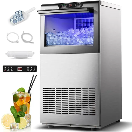 Vista 11 de Amzgachfktch Máquina de hielo comercial de 100 libras/24 horas, máquina de hielo autolimpiante, pantalla LED, luz azul, debajo