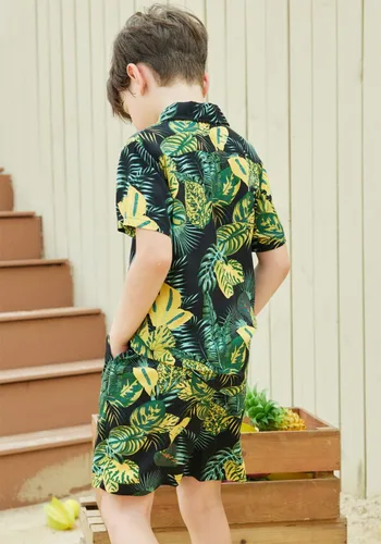Vista 2 de COOFANDY Conjunto de camisa hawaiana y pantalones cortos a juego para la familia, conjunto de blusa floral para hombre y mujer