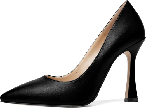 Vista 2 de AMBELIGHT Zapatos de tacón alto con punta puntiaguda mate para mujer, de 4 pulgadas