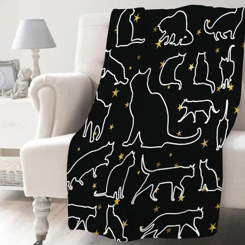 Vista 2 de Khumbhira Manta de estrellas de gatos negros, regalos lindos para niños y niñas, decoración de gatitos, manta de franela suave y ligera, ropa