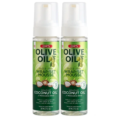 Vista 10 de ORS Set de envoltura de aceite de oliva Hold & Shine Mousse infundida con aceite de coco para un brillo reparador, 7 onzas