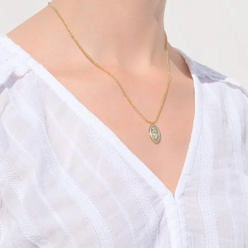 Vista 2 de Collar de oro de 18 quilates collar de medallón collar de moneda milagrosa para mujer collar religioso Metal