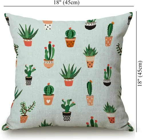 Vista 4 de Solekla Funda de cojín botánica con diseño de cactus y suculentas verdes, funda de cojín para sofá, decorativo, cuadrado, 18 x 18 pulgadas