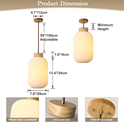 Vista 2 de Luces Colgantes Modernas de Mediados de Siglo para Isla de Cocina, Lámpara Colgante Grande de Vidrio Lechoso Acanalado, Accesorio de Iluminación