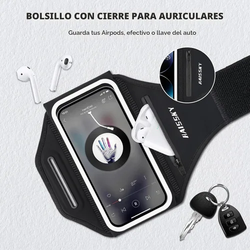 Vista 2 de Brazalete de teléfono para correr con diseño 3D para teléfono celular con bolsillo con cremallera para auriculares, llaves de automóvil, resistente