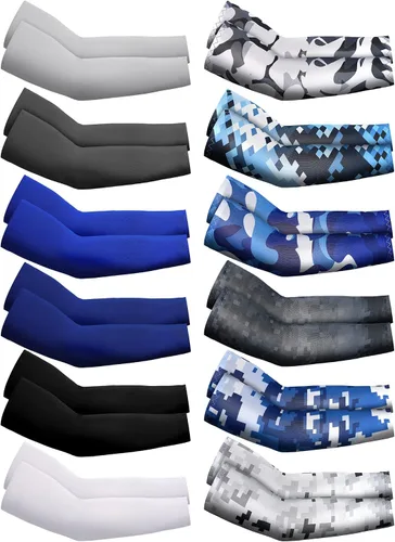 Vista 11 de Newcotte 12 pares de mangas de compresión para niños, manga de compresión de fútbol, béisbol, manga de brazo para jóvenes, protección UV