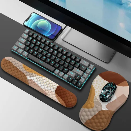 Vista 8 de HAOCOO Juego de Alfombrilla de Mouse Ergonómica con Soporte de Muñeca y Juego de Almohadillas para Teclado, 3 Piezas de Alfombrillas de Mouse