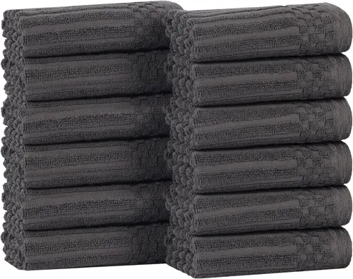 Vista 71 de Superior Juego de 6 toallas de algodón sólido y acanalado, toallas de cara de 13 x 13 pulgadas, toallas de mano de 16 x 28 pulgadas, toallas de baño