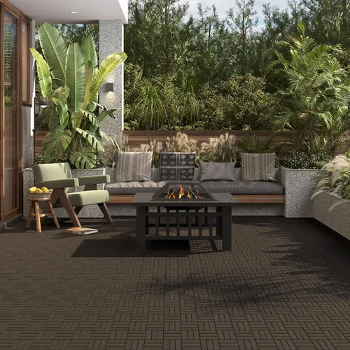 Vista 2 de Yaheetech 27 azulejos de madera de acacia entrelazados para patio Negro