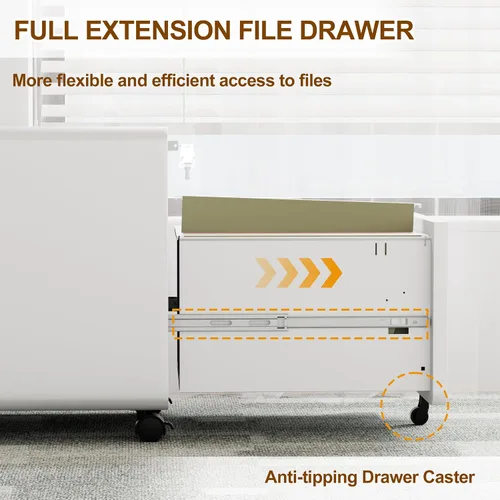 Vista 5 de Archivador de 2 cajones con cerradura y 4 llaves, archivador móvil de metal, archivadores para oficina en casa, debajo del escritorio, premontaje
