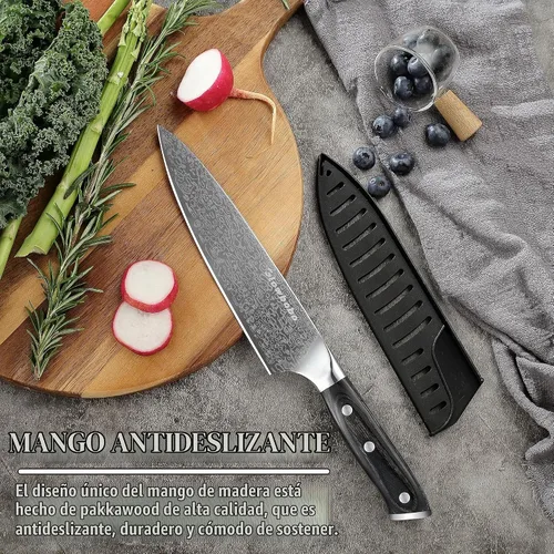 Vista 5 de Cuchillo de chef de 8 pulgadas, cuchillo de cocina de acero inoxidable de alto carbono con afilador y protector de dedos, cuchillo de cocina