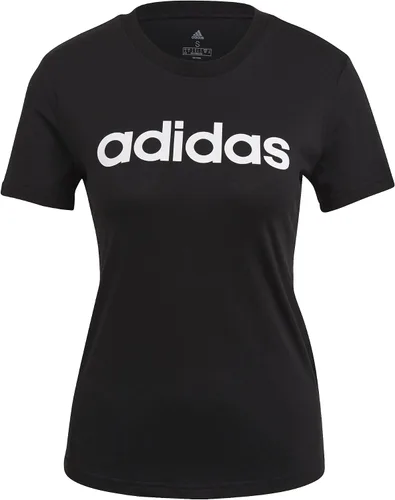 Vista 6 de adidas Camiseta de ropa de descanso para mujer con logotipo delgado, BlancoNegro