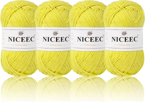 Vista 35 de NICEEC 4 madejas de hilo de algodón suave para bebé, 4 capas, manualidades DIY, peso fingering, hilo para manta para ganchillo y tejido, total 700