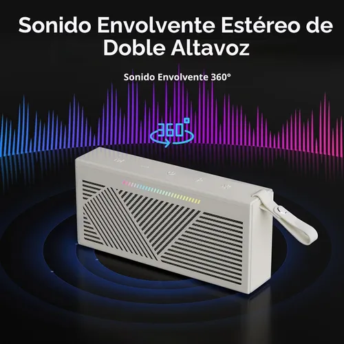 Vista 4 de Altavoz Bluetooth, altavoces Bluetooth inalámbricos portátiles con sonido HD, altavoz impermeable IPX5 con luces LED RGB, Bluetooth5.3