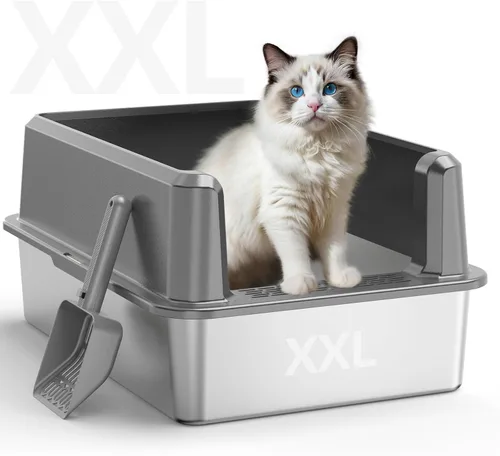 Vista 8 de WoofiGo Caja de arena cerrada de acero inoxidable para gatos con tapa, caja de arena extra grande XL para gatos grandes, bandeja de arena de metal