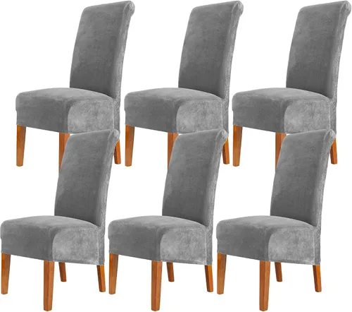 Vista 24 de Fundas elásticas para sillas de comedor, fundas protectoras de asiento extraíbles de terciopelo suave para sillas Parson (2, beige)