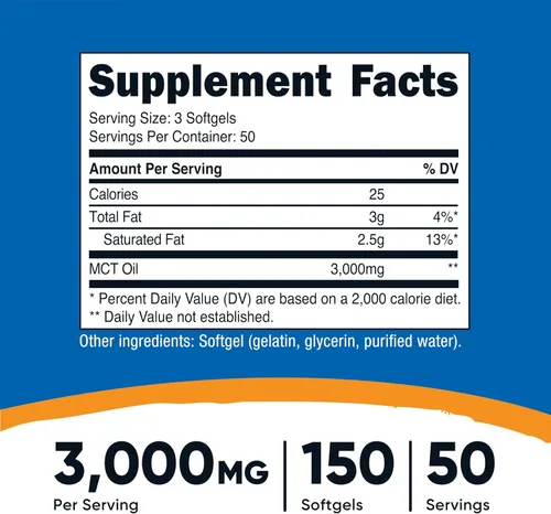 Vista 2 de Nutricost MCT Oil Softgels 1000mg, 150 SFG (3,000mg por porción) - Excelente para Keto, Cetosis y Dietas Cetogénicas