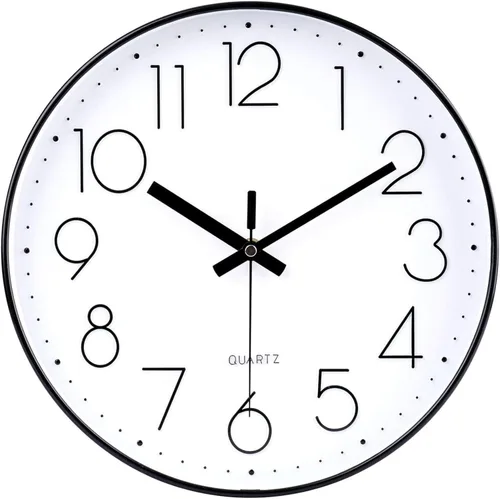 Vista 14 de jomparis Reloj de pared negro de 10 pulgadas, funciona con pilas, reloj de pared silencioso y sin tictac, reloj clásico para el hogar, oficina
