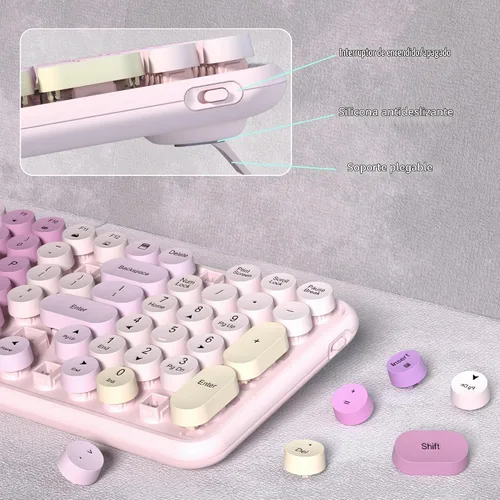 Vista 4 de Links9+ Combo de teclado y mouse inalámbrico colorido (rosa colorido)