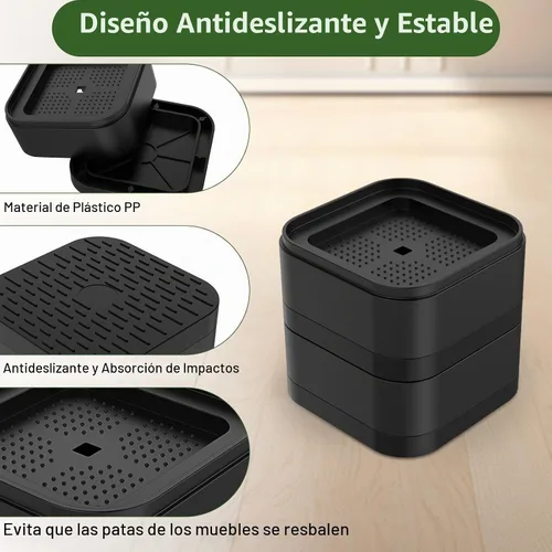 Vista 3 de Elevadores de cama cuadrados apilables negros de 1.38 pulgadas para muebles