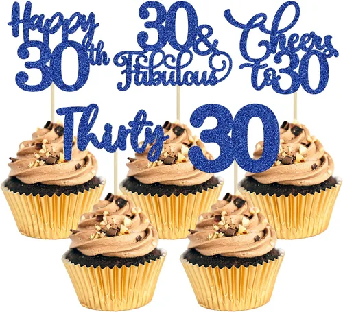 Vista 51 de Paquete de 30 adornos para cupcakes con purpurina de doble dígito para cumpleaños de 10 años, para cumpleaños, aniversario, fiesta, suministros