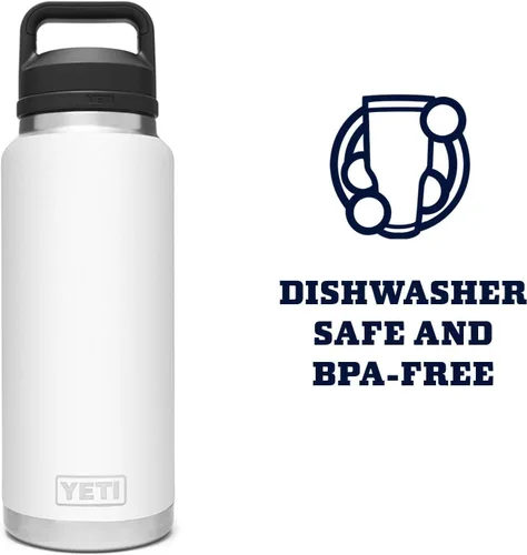 Vista 6 de YETI Rambler - Botella de 36 onzas, aislada al vacío, a prueba de fugas, de acero inoxidable con tapón para sorbos Blanco