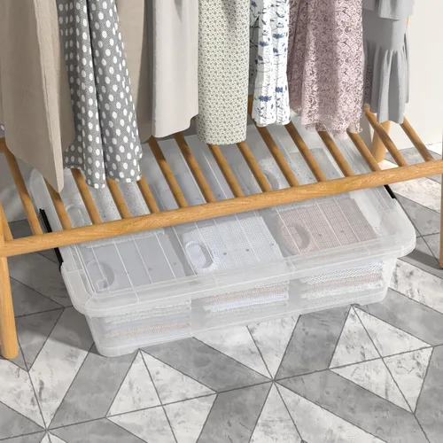 Vista 3 de Hespama Contenedor de plástico de 40 cuartos de galón con ruedas, 4 paquetes de caja de almacenamiento grande con pestillo, transparente Large