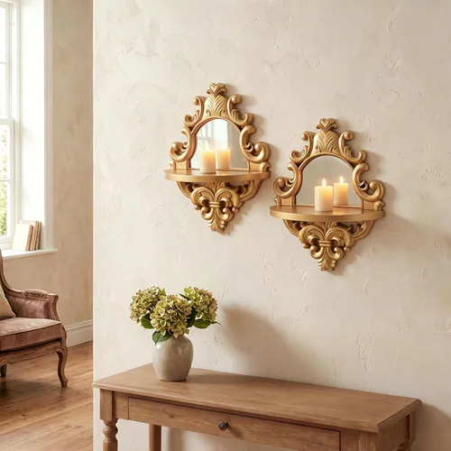 Vista 15 de Juego de 2 apliques de velas de relieve tridimensional, soportes de velas rústicos para montaje en pared, decoración de pared colgante de madera