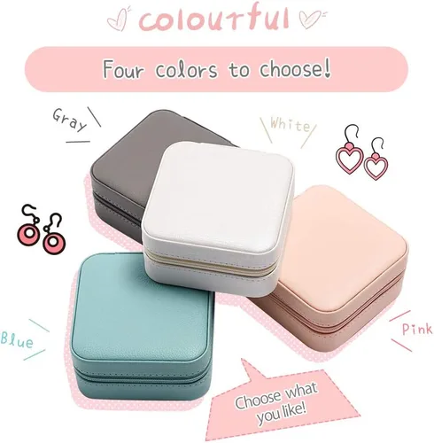 Vista 3 de Ailvy Organizador de joyas de viaje con espejo, paquete de 4 cajas de joyería pequeñas, caja de joyería portátil para aretes, anillos, collares