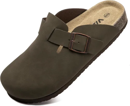 Vista 13 de Zuecos de ante con plantilla de corcho, sandalias de patata, mules de confort con soporte de arco, chanclas cómodas de slip on