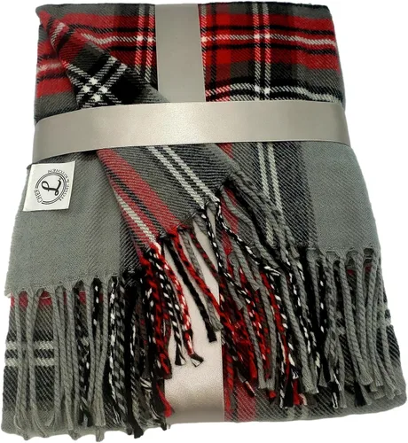Vista 3 de CHEF L HOME & KITCHEN Manta ligera a cuadros gris/rojo con borlas/flecos - 60" x 50