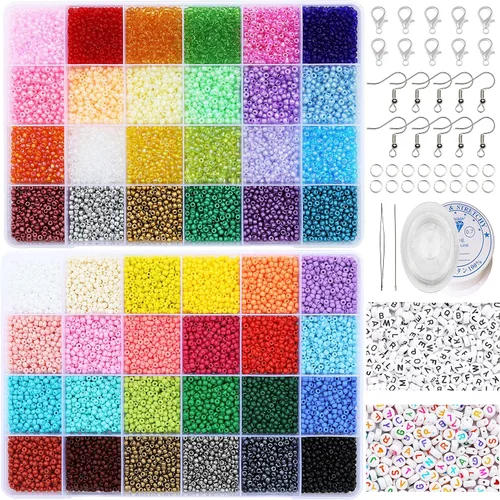 Vista 7 de Kit de 48000 piezas de cuentas de semillas de 0.079 pulgadas y cuentas del alfabeto, 12/0 suministros de fabricación de joyas ultrafinos, incluye