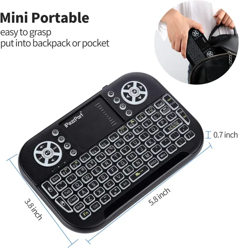 Vista 7 de iPazzPort Mini teclado Bluetooth con panel táctil, retroiluminado Negro