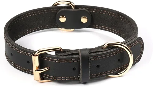 Vista 8 de Collar de perro de cuero genuino, collar de perro resistente para perros pequeños, medianos, grandes y extra grandes