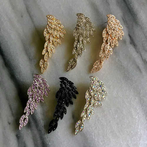 Vista 4 de Aretes colgantes, aretes largos en forma de gota, aretes para mujeres en Art Deco de alas de ángel de la película de los años 1920, el gran Gatsby