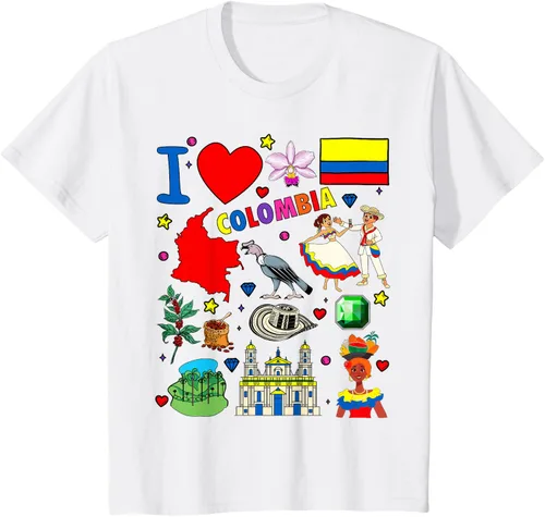 Vista 26 de Camiseta con diseño de bandera y mapa de I Love Colombia dibujada a mano