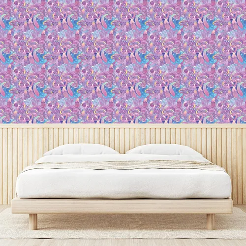 Vista 3 de Lunarable Papel tapiz autoadhesivo de hongos para el hogar, composiciones de espirales trippy y ojos de ensueño, autoadhesivo para sala de estar