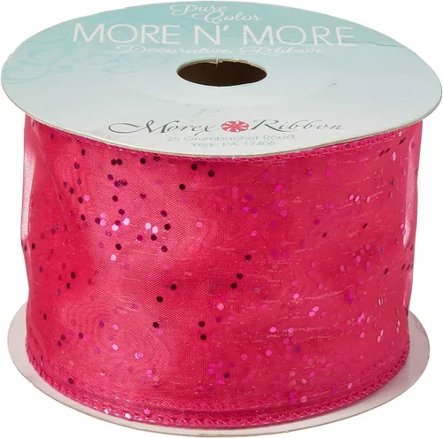 Vista 2 de Morex Ribbon Organza con alambre de gasa con purpurina, 2-1/2 pulgadas por 10 yardas, color cereza