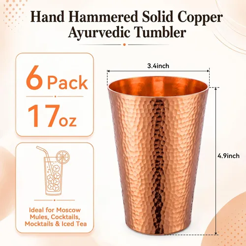 Vista 2 de Paquete de 6 vasos de cobre 100% puro para beber